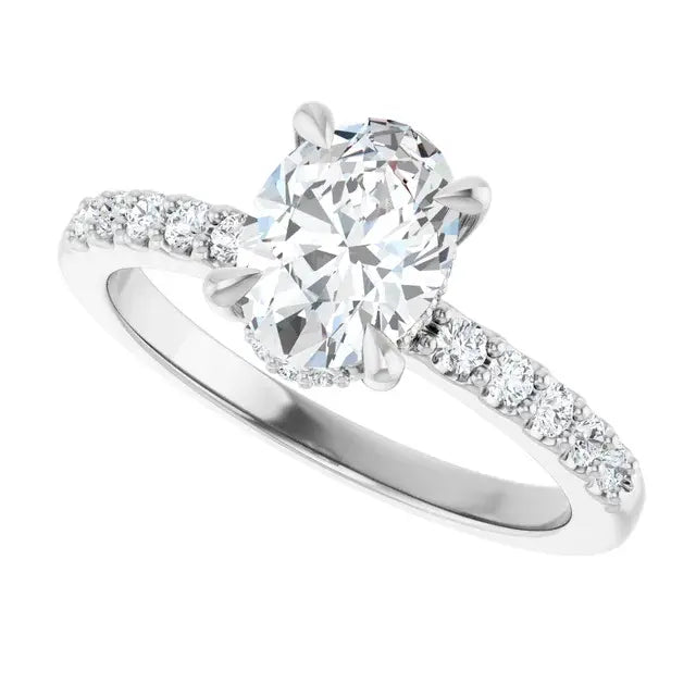 14K White Gold 1.26 CTW Oval-Cut Lab Grown Diamond Hidden Halo Engagement Ring