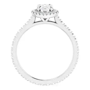 14K White Gold 1.27 CTW Pear Cut Halo Diamond Engagement Ring with Pavé Band-