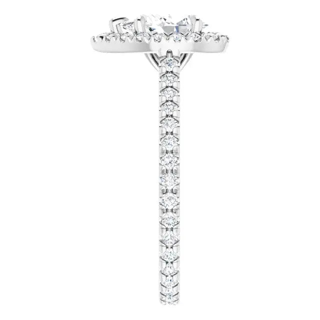 14K White Gold 1.27 CTW Pear Cut Halo Diamond Engagement Ring with Pavé Band