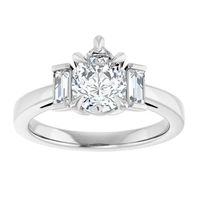 14K White Gold 1.27 CTW Pear-Cut Lab Grown Diamond Three Stone Engagement Ring