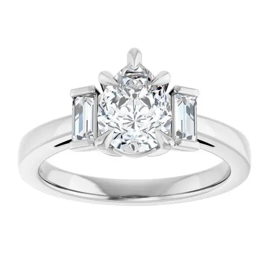 14K White Gold 1.27 CTW Pear-Cut Lab Grown Diamond Three Stone Engagement Ring