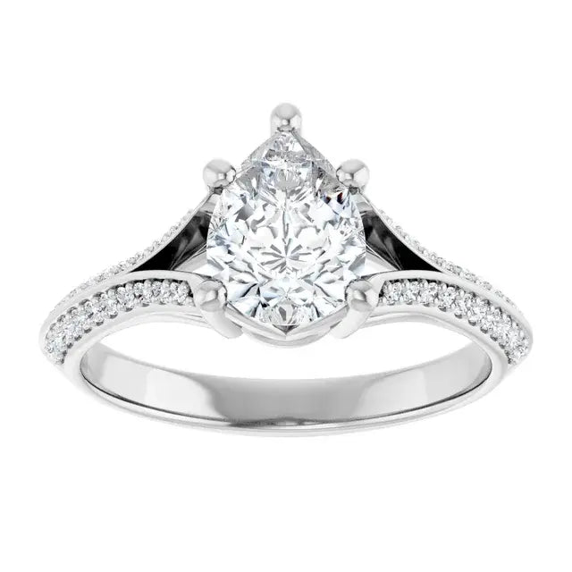 14K White Gold 1.27 CTW Pear Solitaire Lab Grown Diamond Engagement Ring with Pavé Band