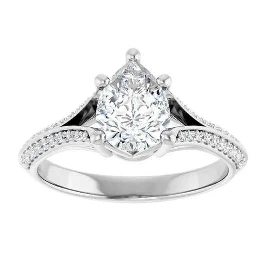 14K White Gold 1.27 CTW Pear Solitaire Lab Grown Diamond Engagement Ring with Pavé Band