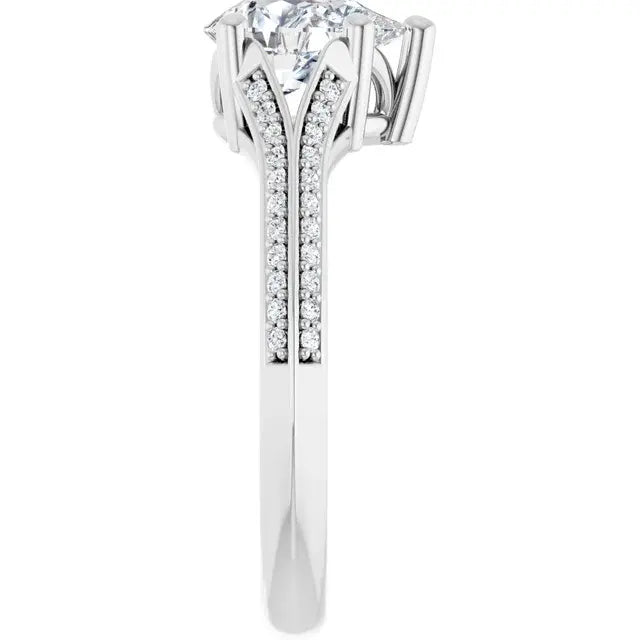 14K White Gold 1.27 CTW Pear Solitaire Lab Grown Diamond Engagement Ring with Pavé Band