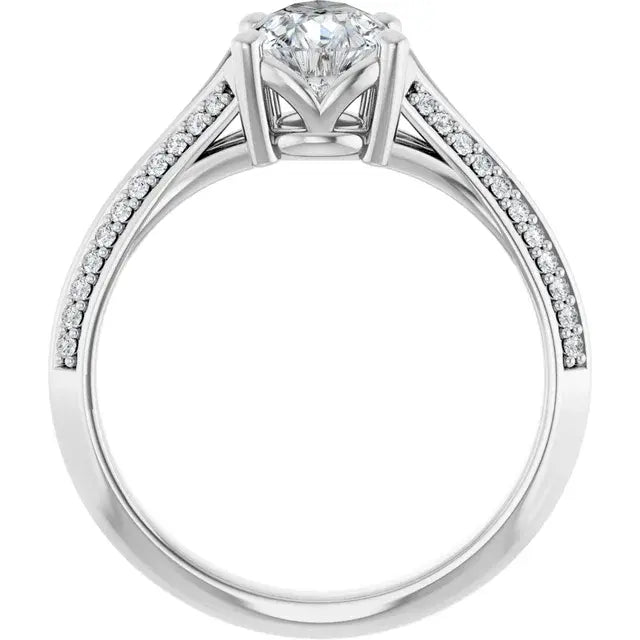14K White Gold 1.27 CTW Pear Solitaire Lab Grown Diamond Engagement Ring with Pavé Band