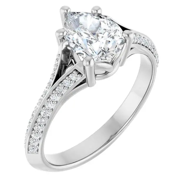 14K White Gold 1.27 CTW Pear Solitaire Lab Grown Diamond Engagement Ring with Pavé Band