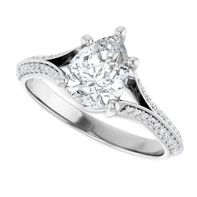 14K White Gold 1.27 CTW Pear Solitaire Lab Grown Diamond Engagement Ring with Pavé Band