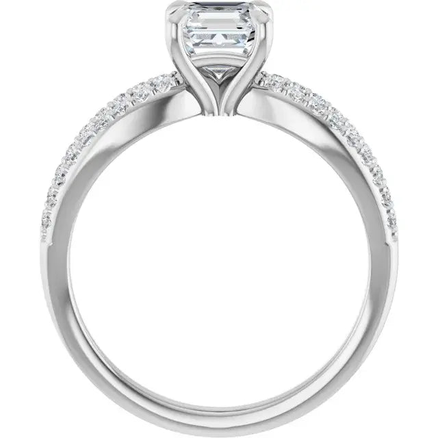 14K White Gold 1.28 CTW Asscher-Cut Diamond Engagement Ring with Split Shank Pavé Band