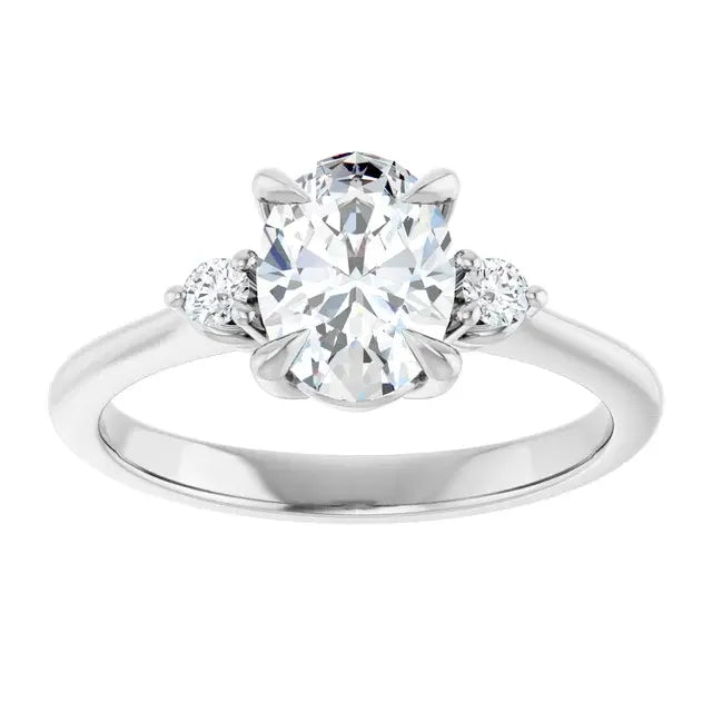 14K White Gold 1.28 CTW Oval-Cut Diamond Engagement Ring with Three-Stone Setting-