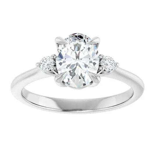 14K White Gold 1.28 CTW Oval-Cut Diamond Engagement Ring with Three-Stone Setting-
