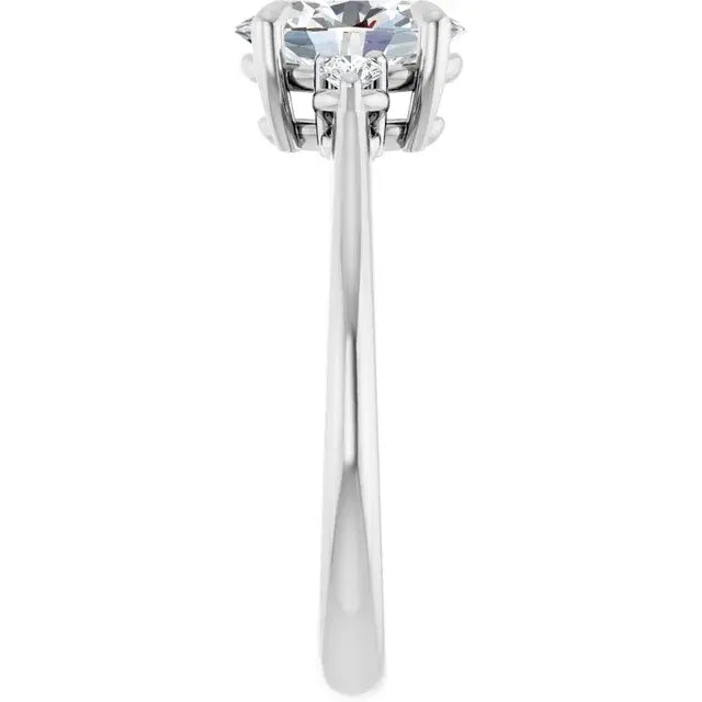 14K White Gold 1.28 CTW Oval-Cut Diamond Engagement Ring with Three-Stone Setting-