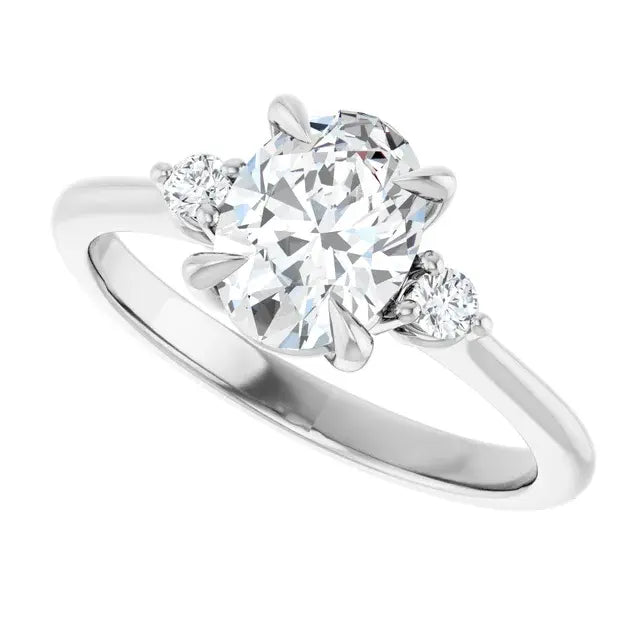 14K White Gold 1.28 CTW Oval-Cut Diamond Engagement Ring with Three-Stone Setting-