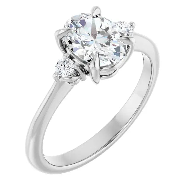 14K White Gold 1.28 CTW Oval-Cut Diamond Engagement Ring with Three-Stone Setting-