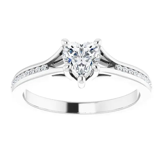 14K White Gold 1/2 CTW Heart Cut Diamond Engagement Ring with Channel-Set Accent Diamonds