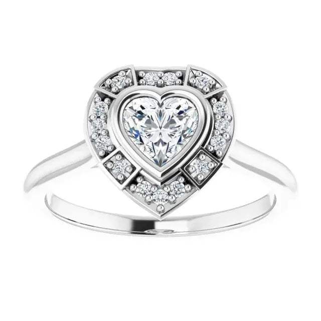 14K White Gold 1/2 CTW Heart-Cut Diamond Halo Engagement Ring with Milgrain Accents