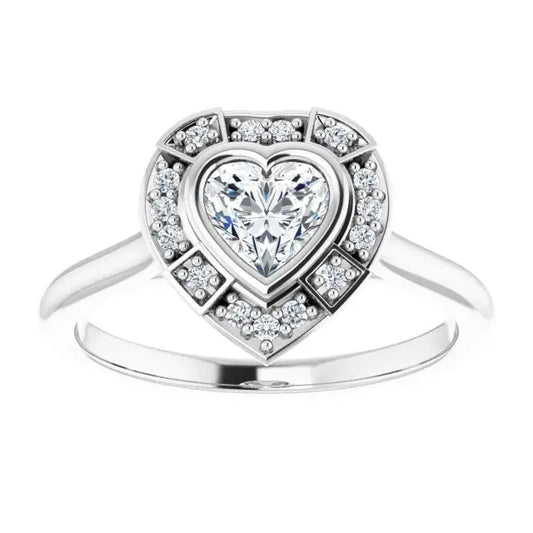 14K White Gold 1/2 CTW Heart-Cut Diamond Halo Engagement Ring with Milgrain Accents