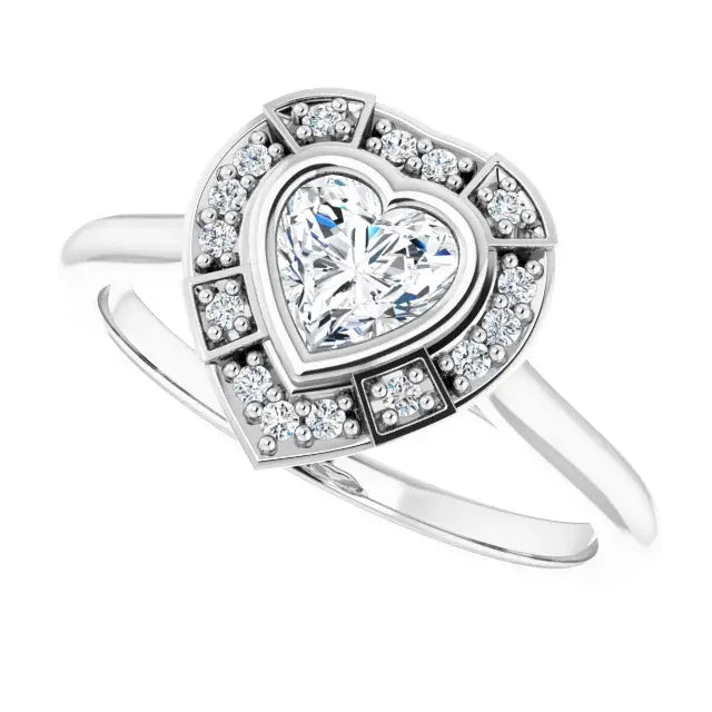 14K White Gold 1/2 CTW Heart-Cut Diamond Halo Engagement Ring with Milgrain Accents