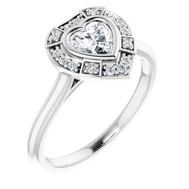 14K White Gold 1/2 CTW Heart-Cut Diamond Halo Engagement Ring with Milgrain Accents