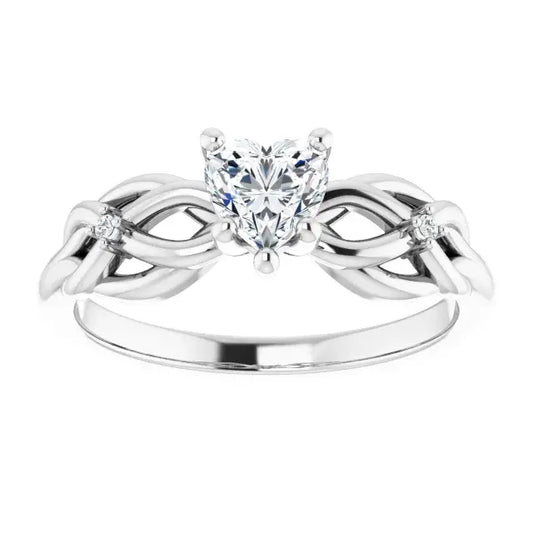 14K White Gold 1/2 CTW Heart Cut Diamond Ring with Celtic-Inspired Infinity Knot Design