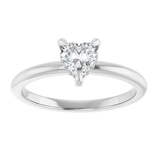 14K White Gold 1/2 CTW Heart Cut Diamond Solitaire Engagement Ring with Classic Claw Setting