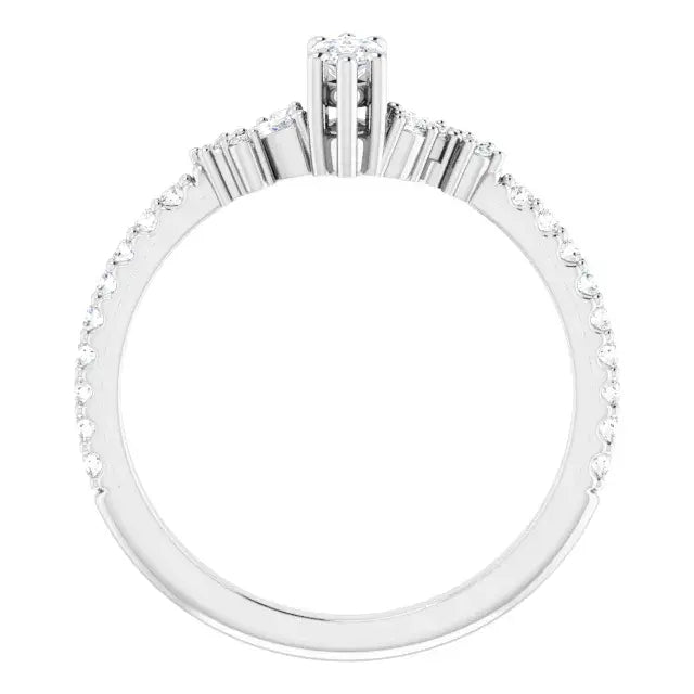 14K White Gold 1/2 CTW Marquise Cut Diamond Engagement Ring with Leaf and Round Accent Diamonds