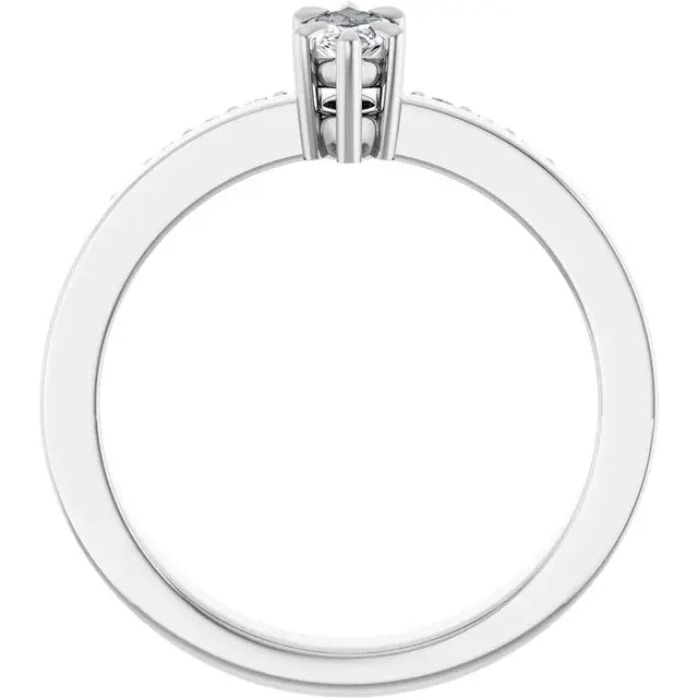 14K White Gold 1/2 CTW Marquise Cut Diamond Engagement Ring with Six-Prong Setting and Pavé Band
