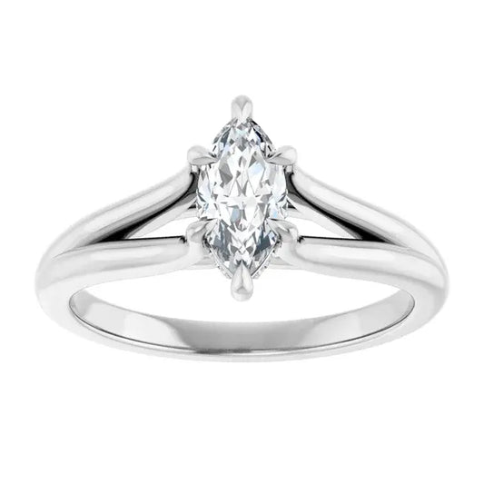 14K White Gold 1/2 CTW Marquise Cut Diamond Engagement Ring with Split Shank Design