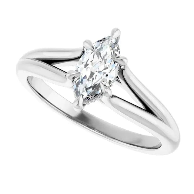 14K White Gold 1/2 CTW Marquise Cut Diamond Engagement Ring with Split Shank Design