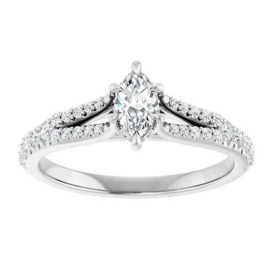 14K White Gold 1/2 CTW Marquise-Cut Diamond Engagement Ring with Split Shank and Pave Accents