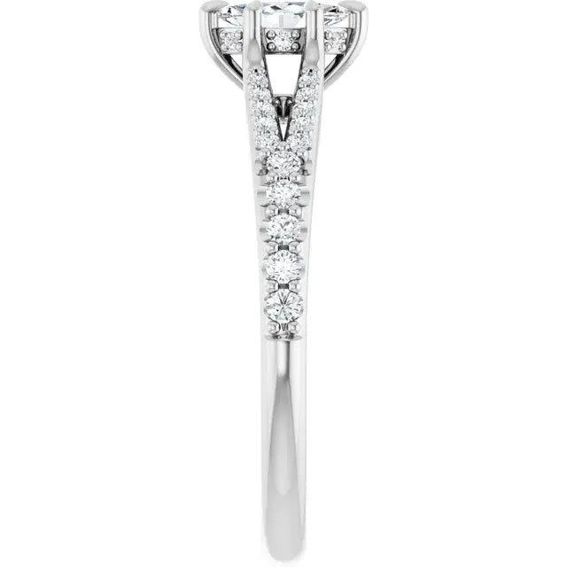 14K White Gold 1/2 CTW Marquise-Cut Diamond Engagement Ring with Split Shank and Pave Accents