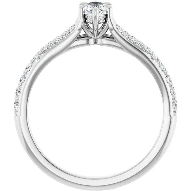14K White Gold 1/2 CTW Marquise-Cut Diamond Engagement Ring with Split Shank and Pave Accents