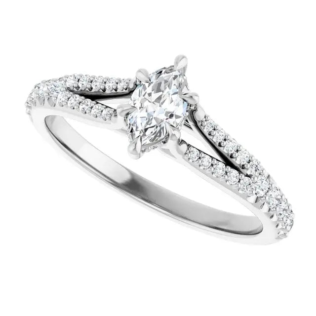 14K White Gold 1/2 CTW Marquise-Cut Diamond Engagement Ring with Split Shank and Pave Accents