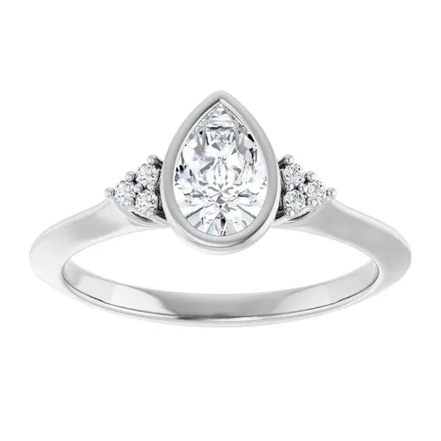 14K White Gold 1/2 CTW Pear-Shaped Diamond Engagement Ring with Bezel Setting and Round Side Accents