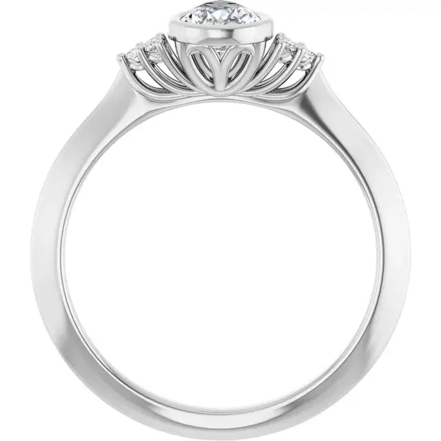 14K White Gold 1/2 CTW Pear-Shaped Diamond Engagement Ring with Bezel Setting and Round Side Accents