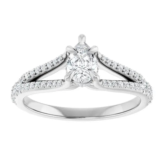14K White Gold 1/2 CTW Pear-Shaped Diamond Engagement Ring with Split Shank and Pave Accents