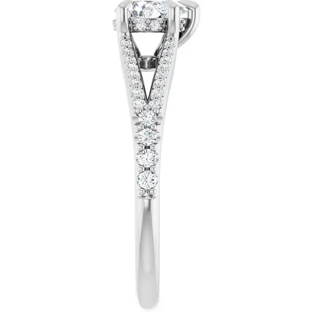 14K White Gold 1/2 CTW Pear-Shaped Diamond Engagement Ring with Split Shank and Pave Accents