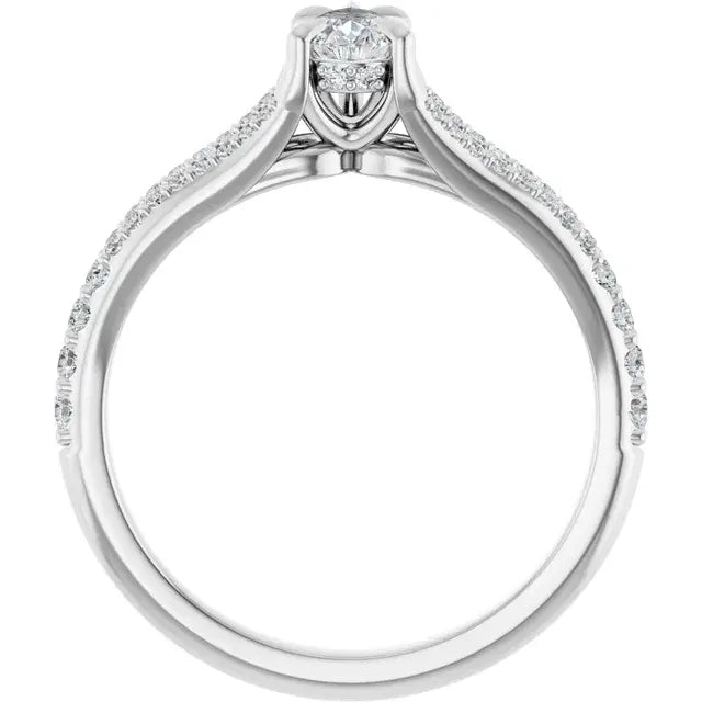 14K White Gold 1/2 CTW Pear-Shaped Diamond Engagement Ring with Split Shank and Pave Accents