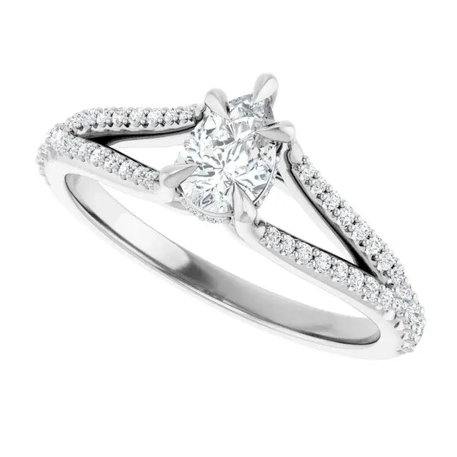 14K White Gold 1/2 CTW Pear-Shaped Diamond Engagement Ring with Split Shank and Pave Accents