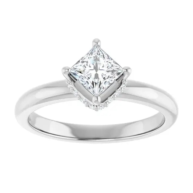 14K White Gold 1/2 CTW Princess-Cut Diamond Engagement Ring with Corner Halo Accent