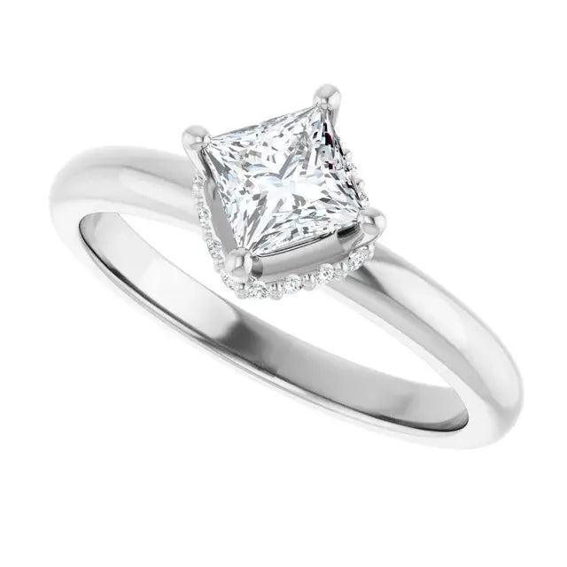 14K White Gold 1/2 CTW Princess-Cut Diamond Engagement Ring with Corner Halo Accent
