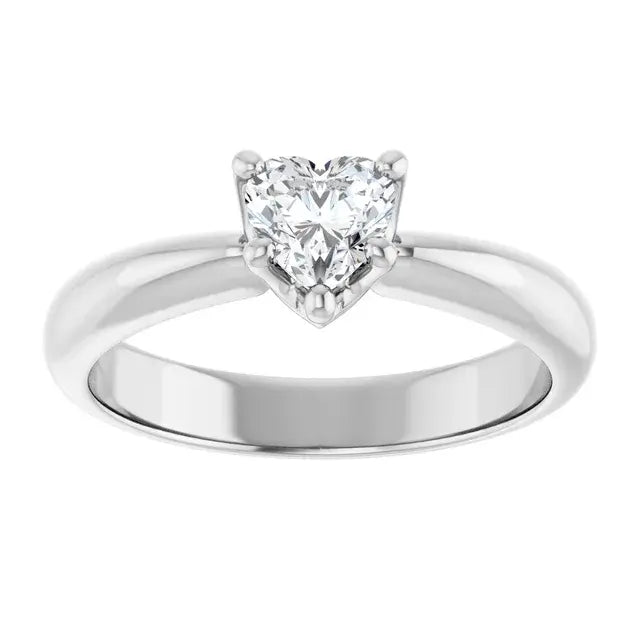 14K White Gold 1/2 CT Heart-Cut Diamond Solitaire Engagement Ring with Classic Tapered Band