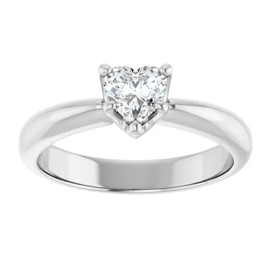 14K White Gold 1/2 CT Heart-Cut Diamond Solitaire Engagement Ring with Classic Tapered Band