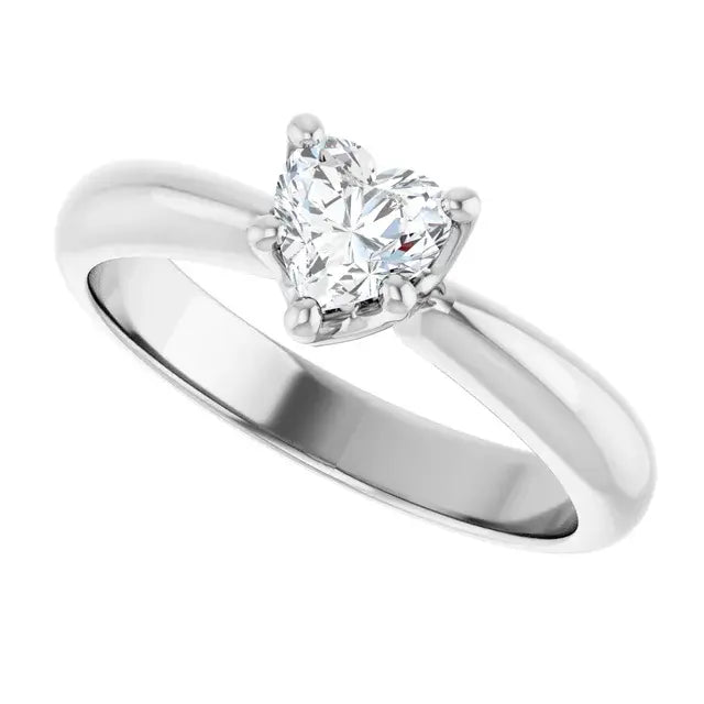 14K White Gold 1/2 CT Heart-Cut Diamond Solitaire Engagement Ring with Classic Tapered Band