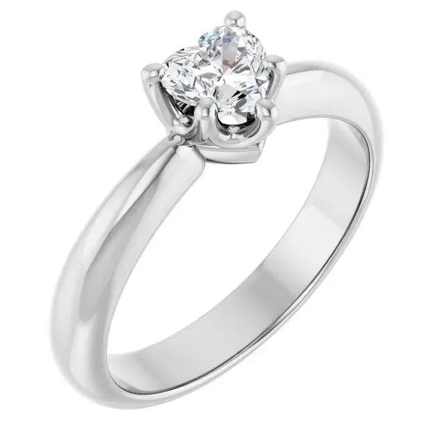 14K White Gold 1/2 CT Heart-Cut Diamond Solitaire Engagement Ring with Classic Tapered Band