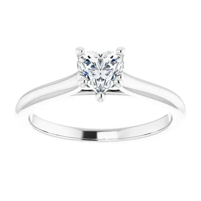 14K White Gold 1/2 CT Heart-Cut Diamond Solitaire Engagement Ring with Classic Tapered Band
