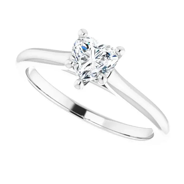 14K White Gold 1/2 CT Heart-Cut Diamond Solitaire Engagement Ring with Classic Tapered Band