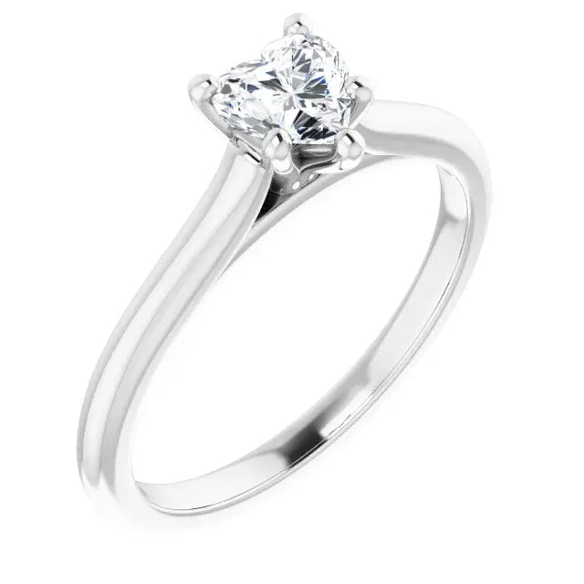14K White Gold 1/2 CT Heart-Cut Diamond Solitaire Engagement Ring with Classic Tapered Band