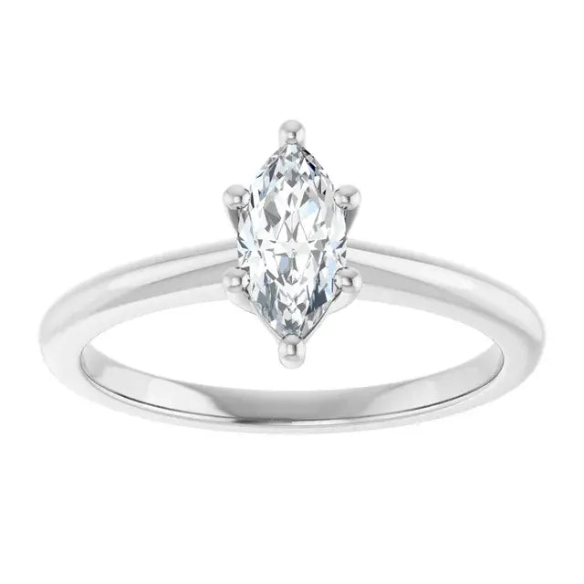 14K White Gold 1/2 CT Marquise-Cut Diamond Solitaire Engagement Ring with Classic Six-Prong Setting