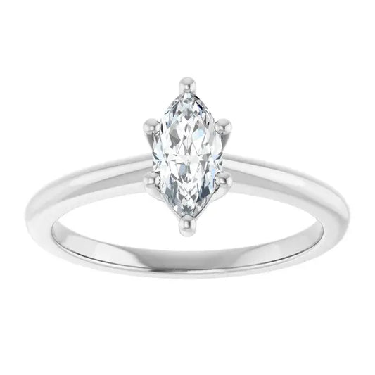 14K White Gold 1/2 CT Marquise-Cut Diamond Solitaire Engagement Ring with Classic Six-Prong Setting