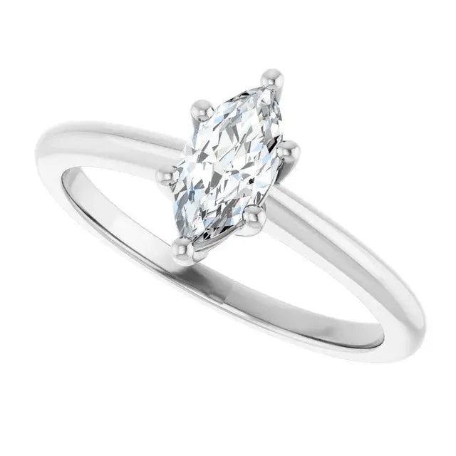14K White Gold 1/2 CT Marquise-Cut Diamond Solitaire Engagement Ring with Classic Six-Prong Setting